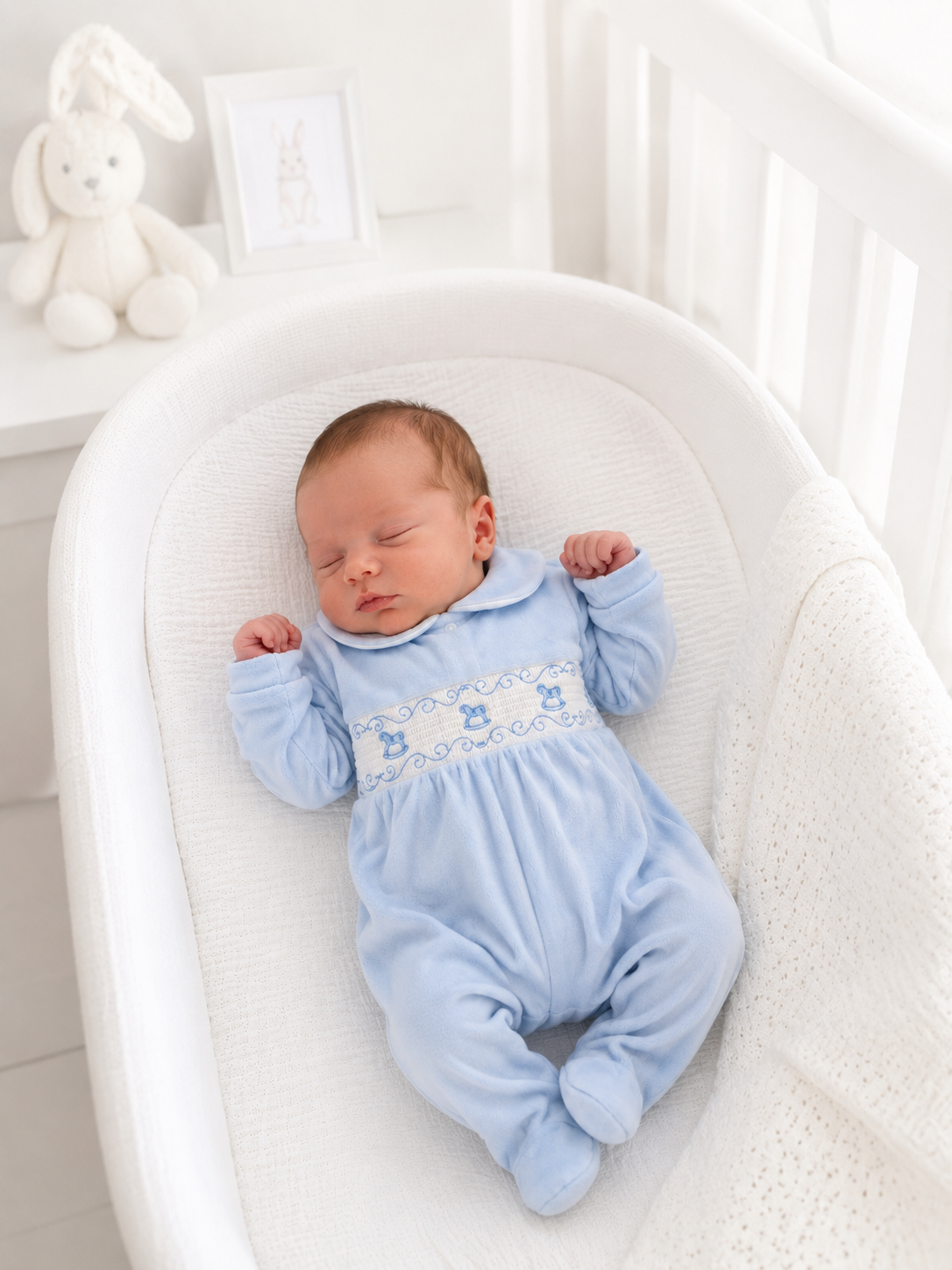 Rocking Horse Velour Embroidered Babygrow Blue