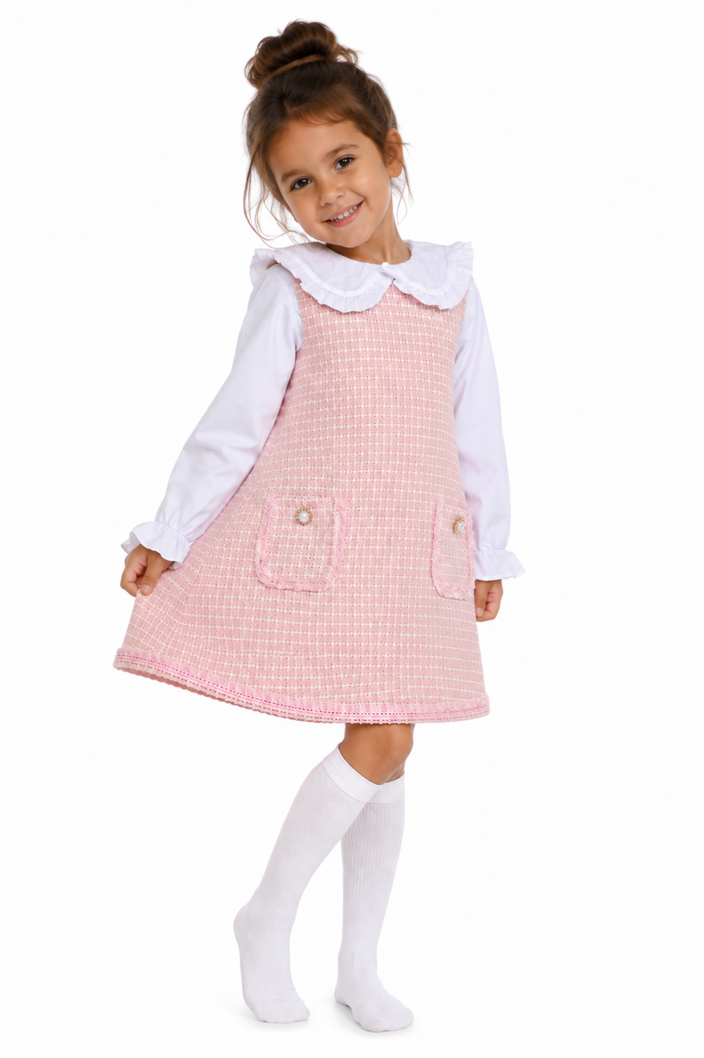 Alaska Girls Tweed look Shimmer Shirt Dress Pink
