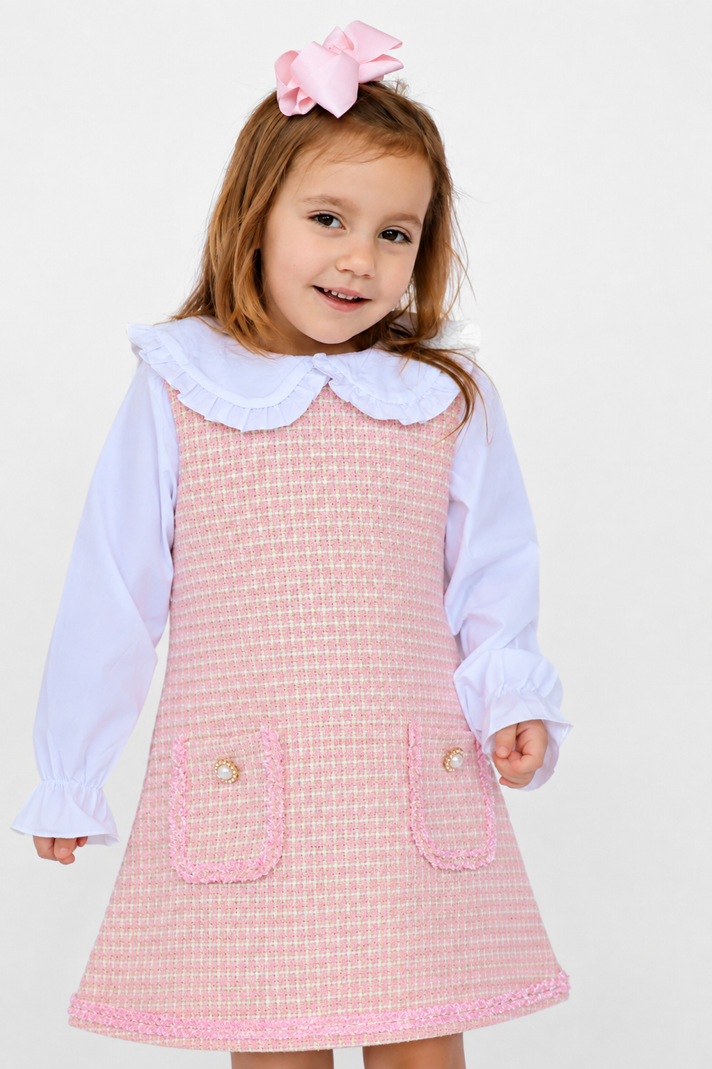 Alaska Girls Tweed look Shimmer Shirt Dress Pink