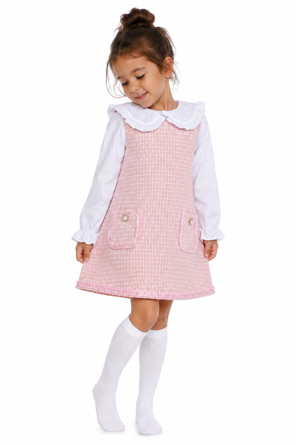 Alaska Girls Tweed look Shimmer Shirt Dress Pink
