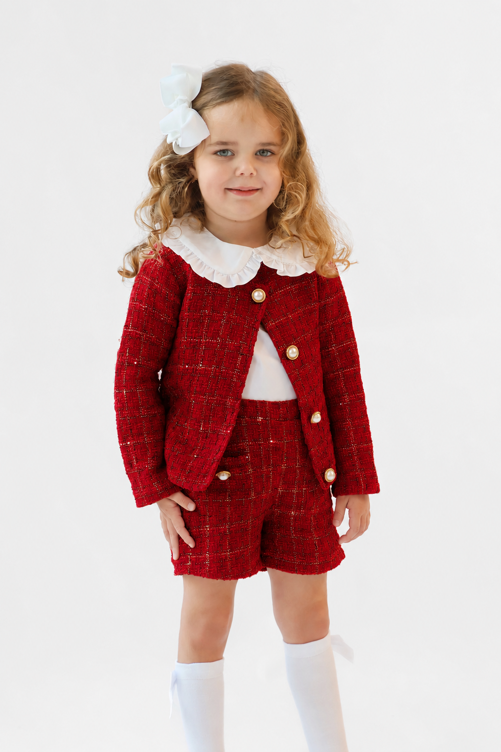 Aria Red Plaid Glitter Fabric 3 Piece Set