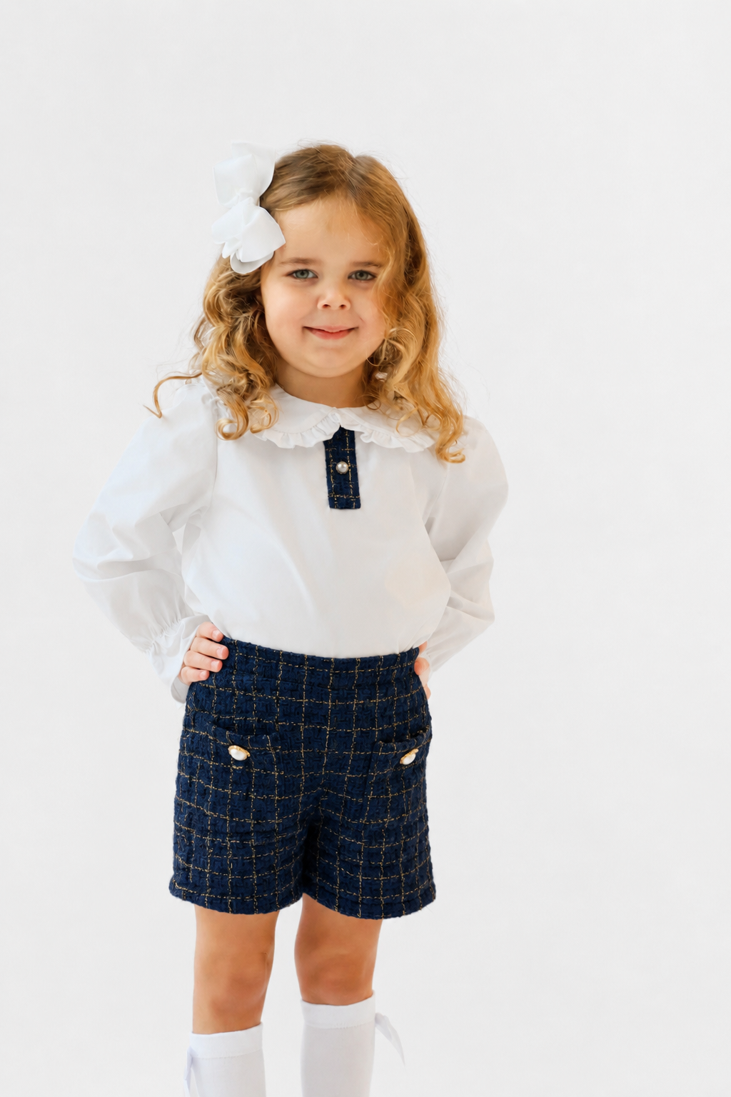 Aria Navy Plaid Glitter Fabric 3 Piece Set