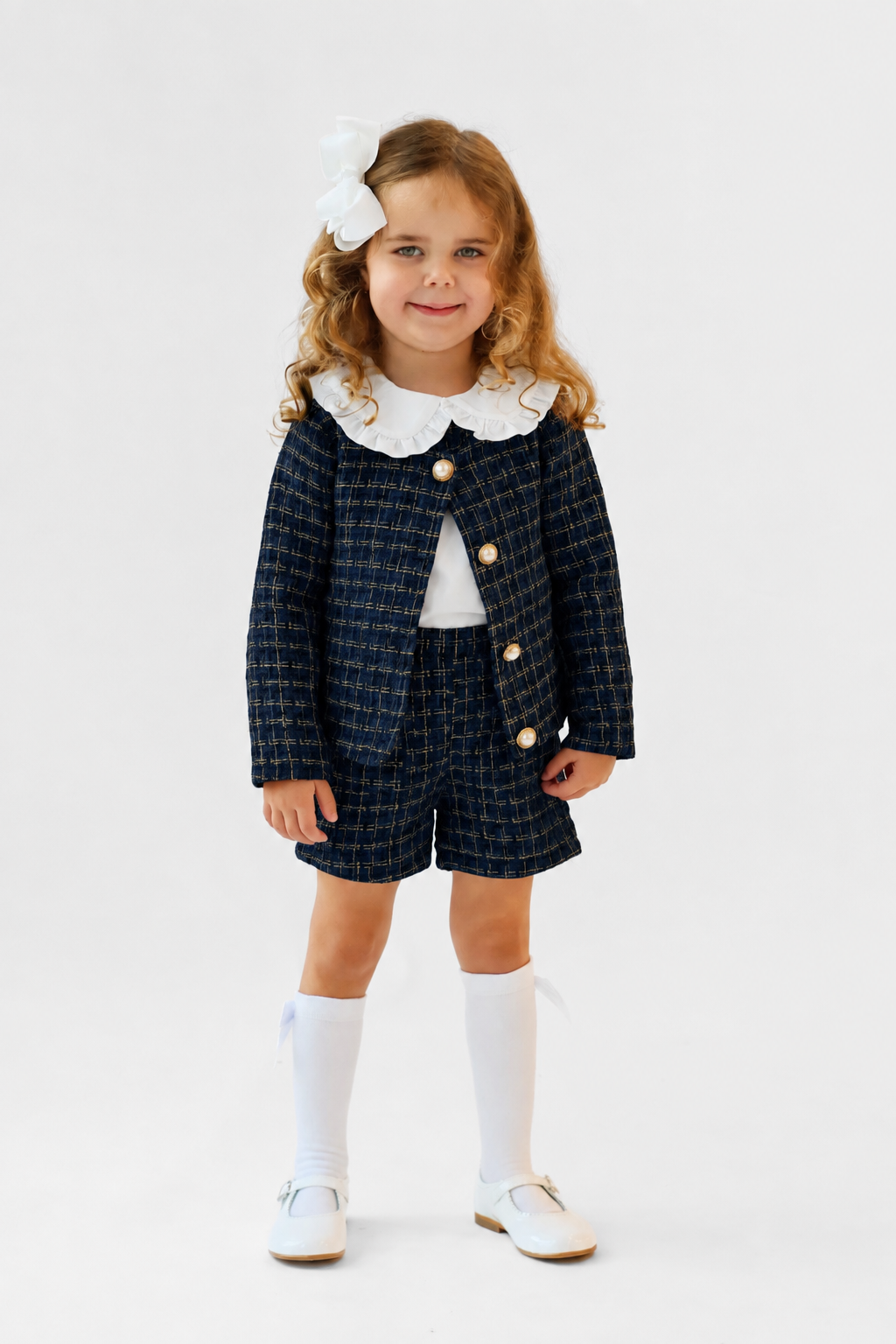 Aria Navy Plaid Glitter Fabric 3 Piece Set