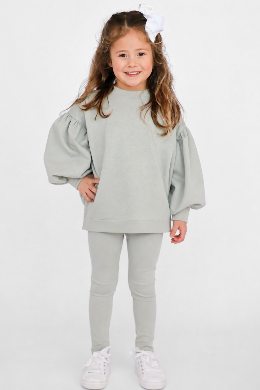 Maddie Luxe Girls Balloon Jumper & Legging Tracksuit Set Sage