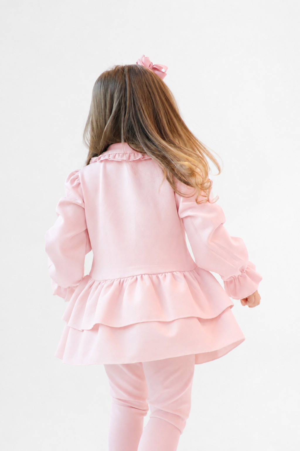 Elsie Luxe Girls Pearl Button Top & Legging Tracksuit Set Pink