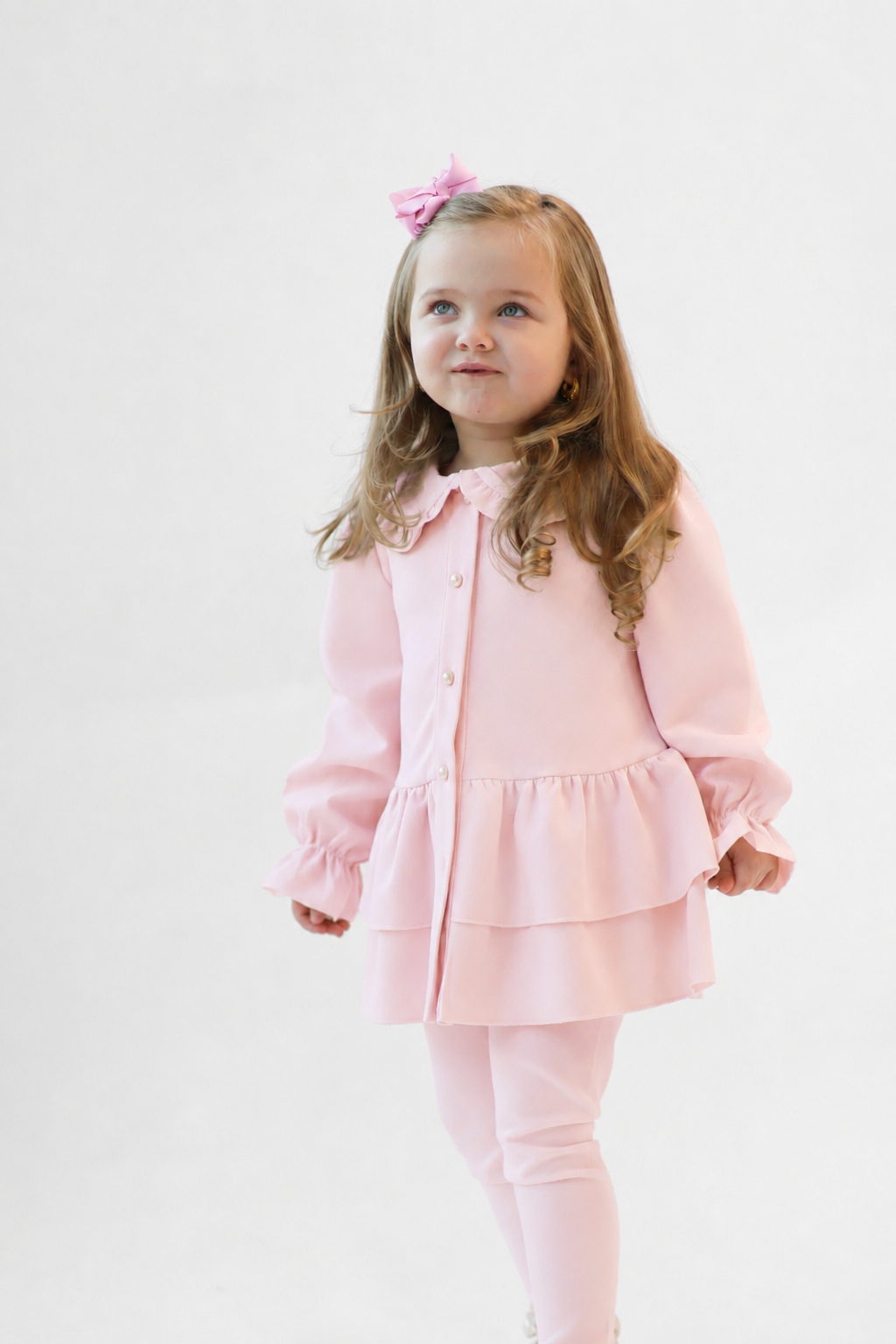 Elsie Luxe Girls Pearl Button Top & Legging Tracksuit Set Pink