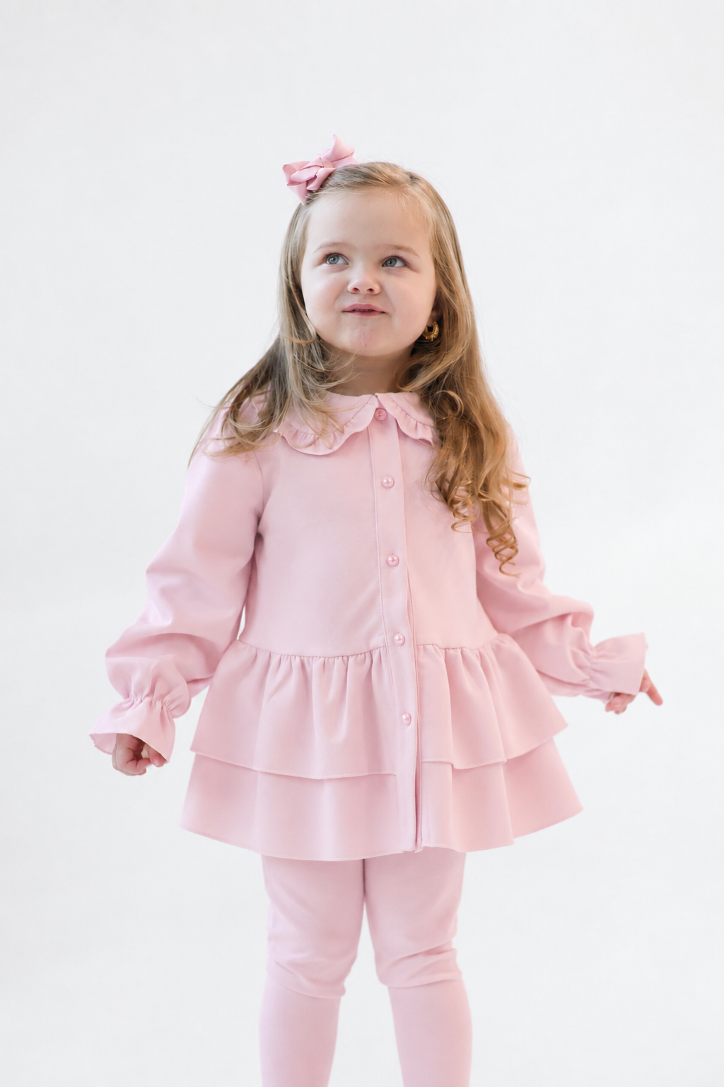 Elsie Luxe Girls Pearl Button Top & Legging Tracksuit Set Pink