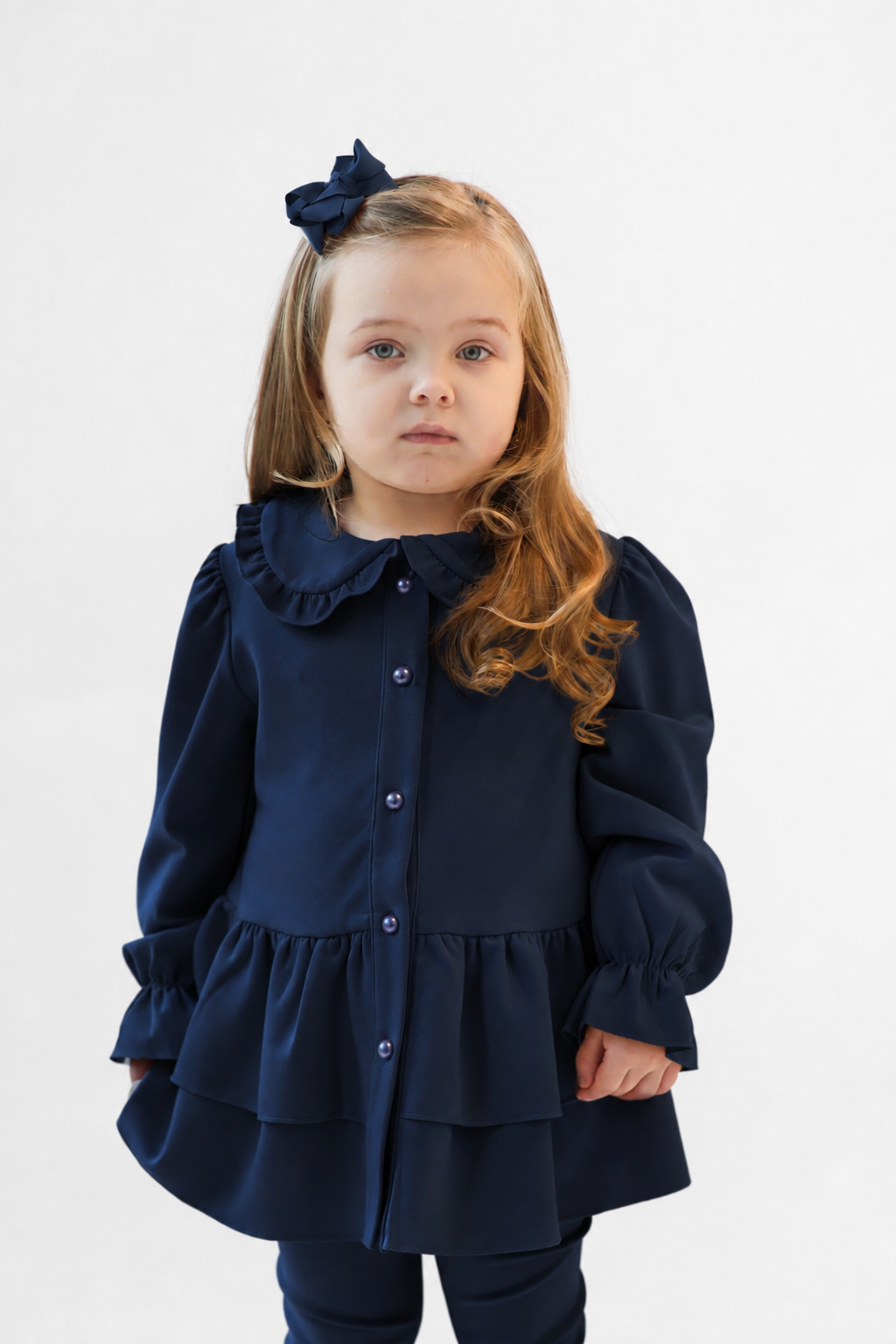Elsie Luxe Girls Pearl Button Top & Legging Tracksuit Set Navy