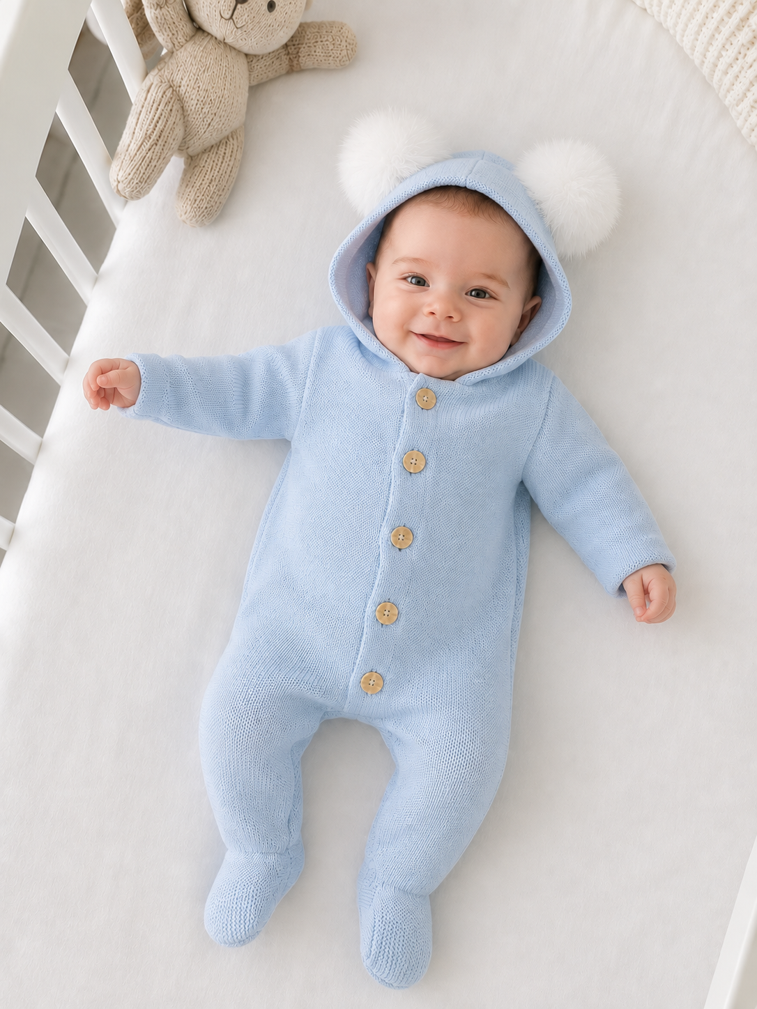 Oakley Baby Boys Double Pom Knitted Snowsuit Blue