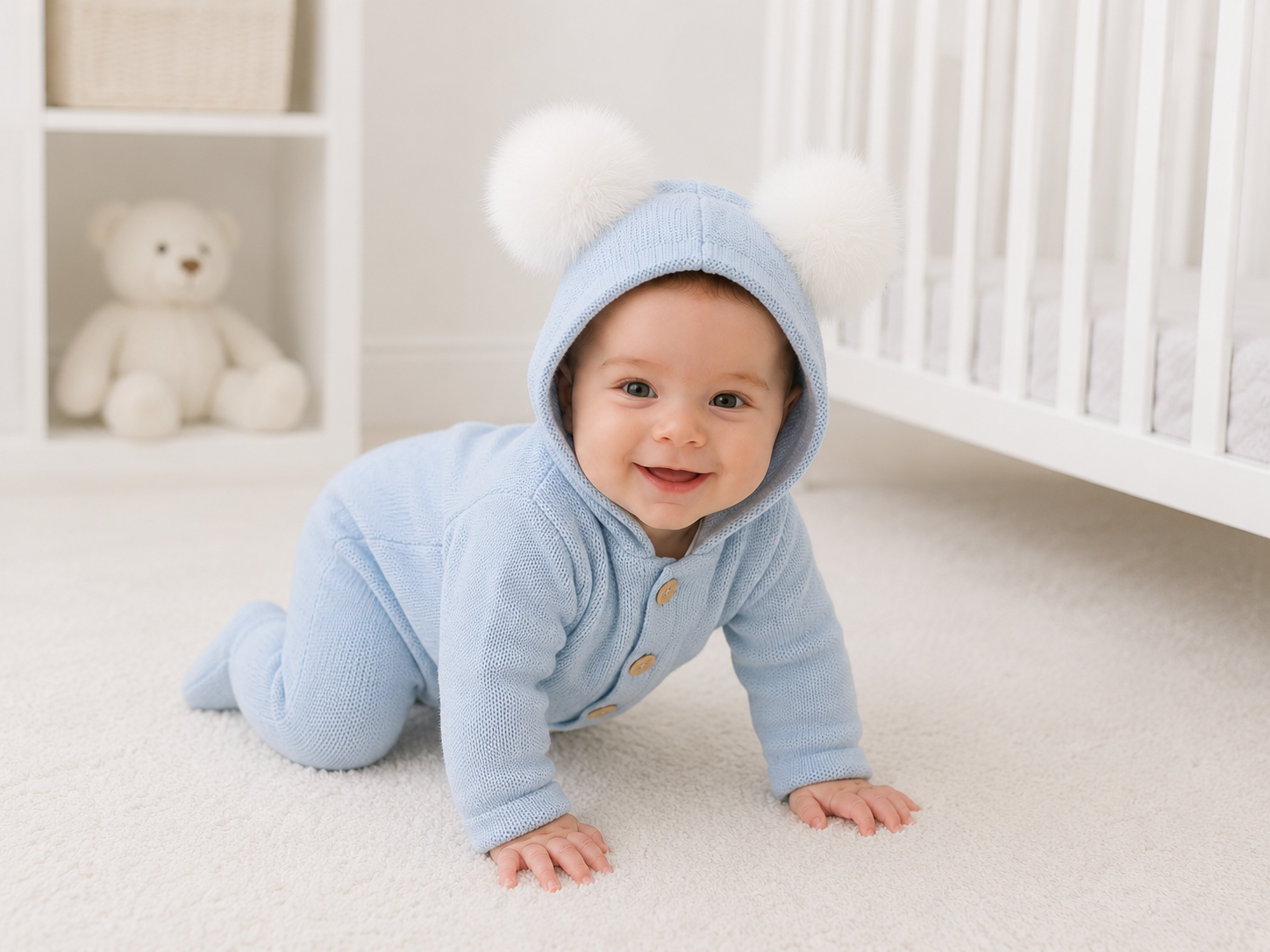 Oakley Baby Boys Double Pom Knitted Snowsuit Blue