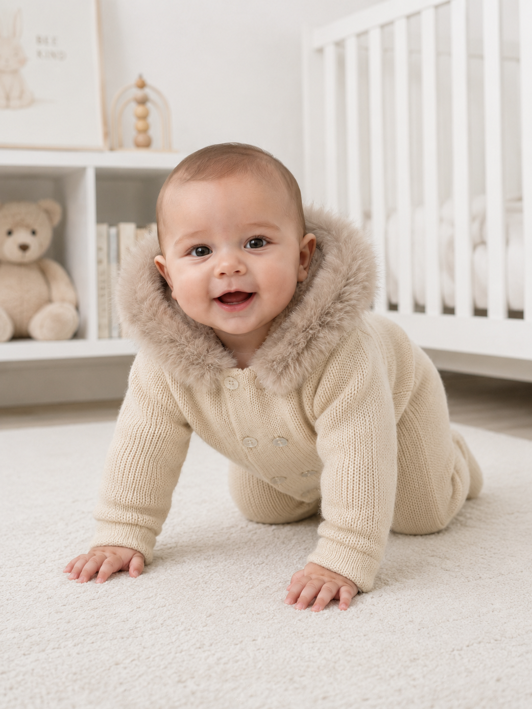 Unisex Luxury Pex Faux Fur Knitted Snowsuit Camel