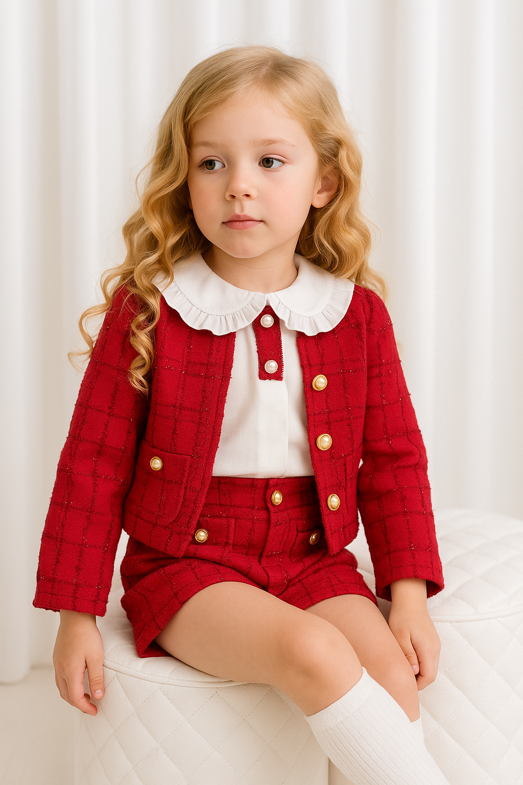 Aria Red Plaid Glitter Fabric 3 Piece Set