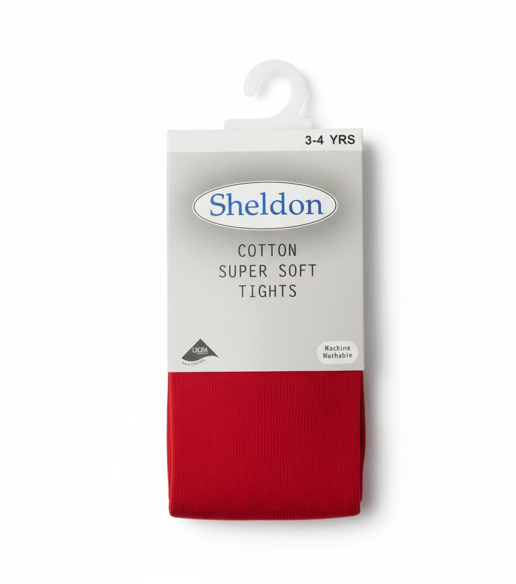 Sheldon Bigger Girls Plain Red Tights 3-9yrs