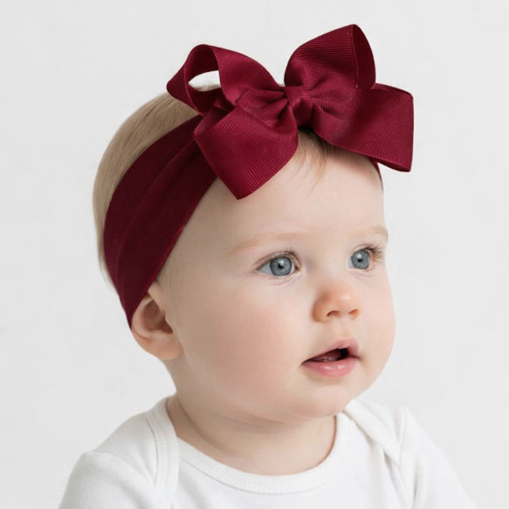 Large Bow Baby Headband Burgundy