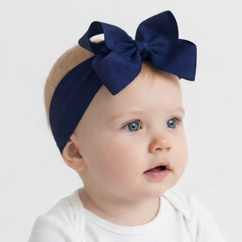 Large Bow Baby Headband Navy