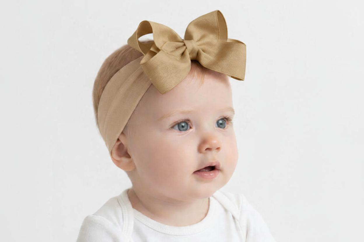Large Bow Baby Headband Camel