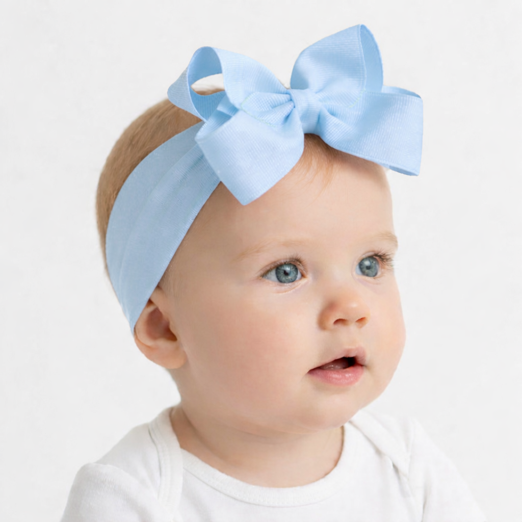 Large Bow Baby Headband Baby Blue