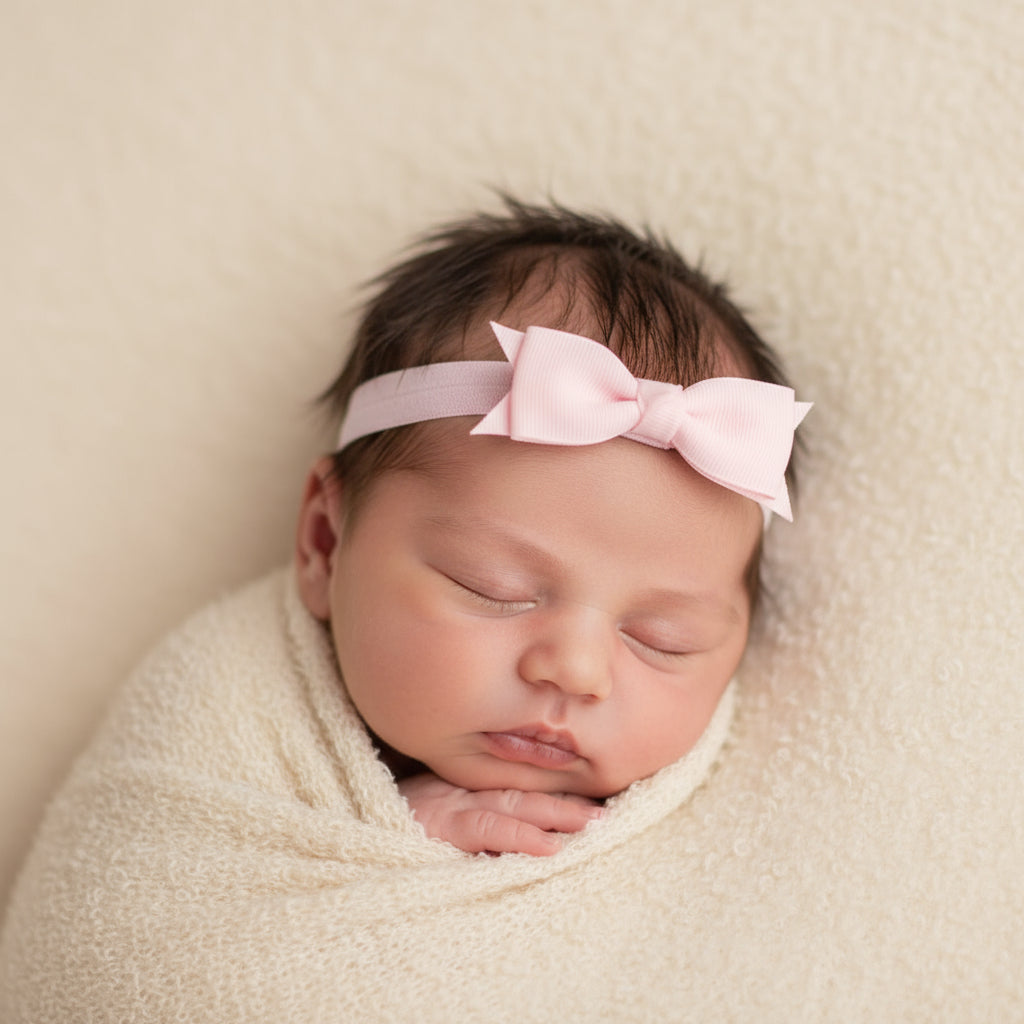Baby Flat Bow Headband Light Pink