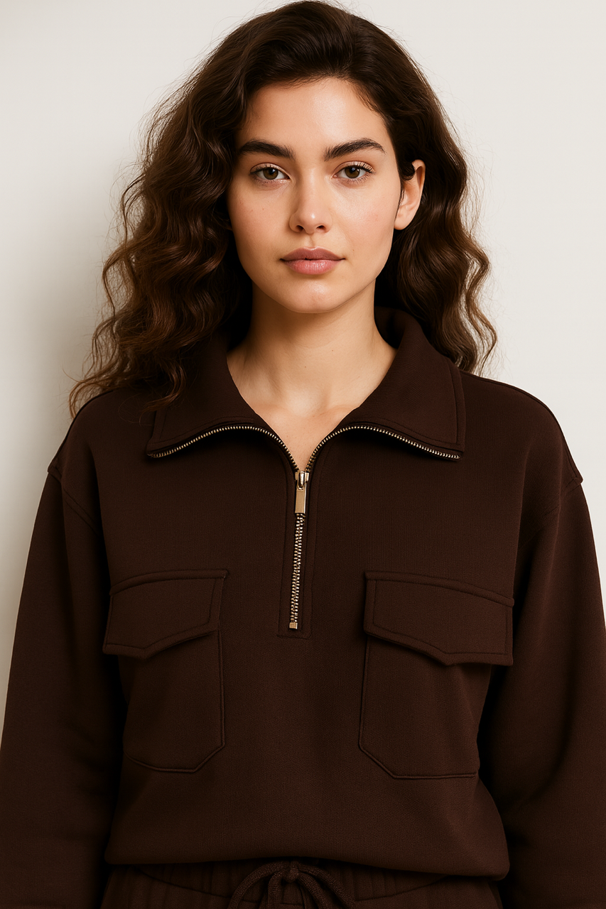 Gemma Women's Zip Through Co-ord Tracksuit Chocolate Brown