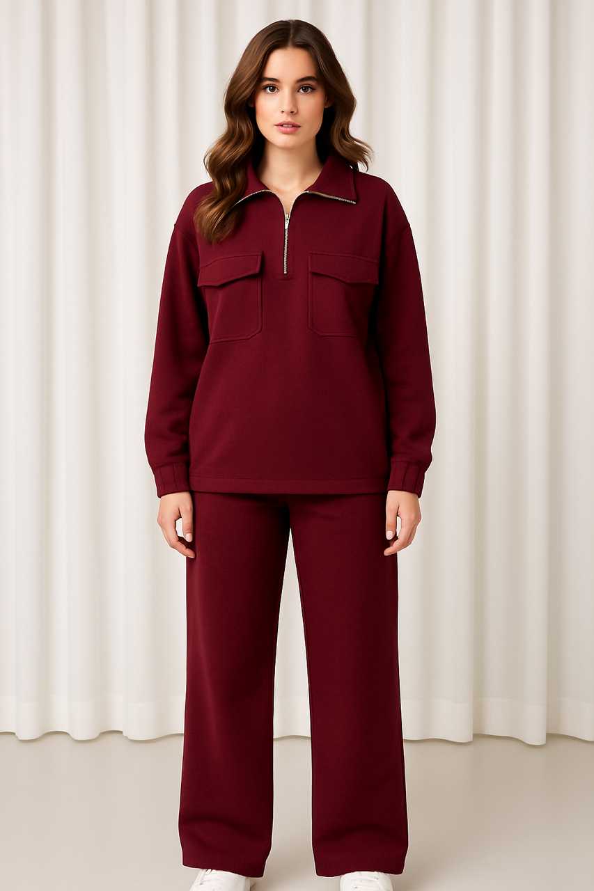 Gemma Women's Zip Through Co-ord Tracksuit Burgundy