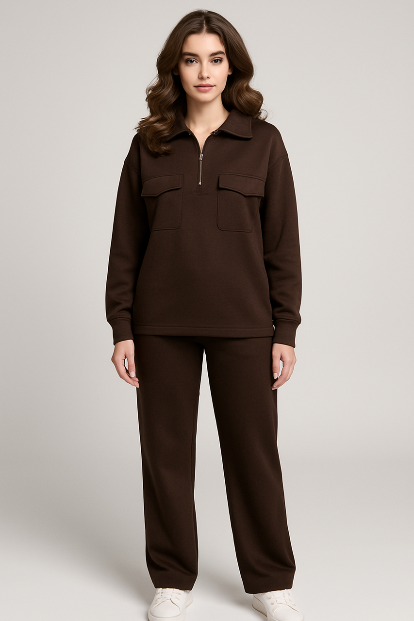 Gemma Women's Zip Through Co-ord Tracksuit Chocolate Brown