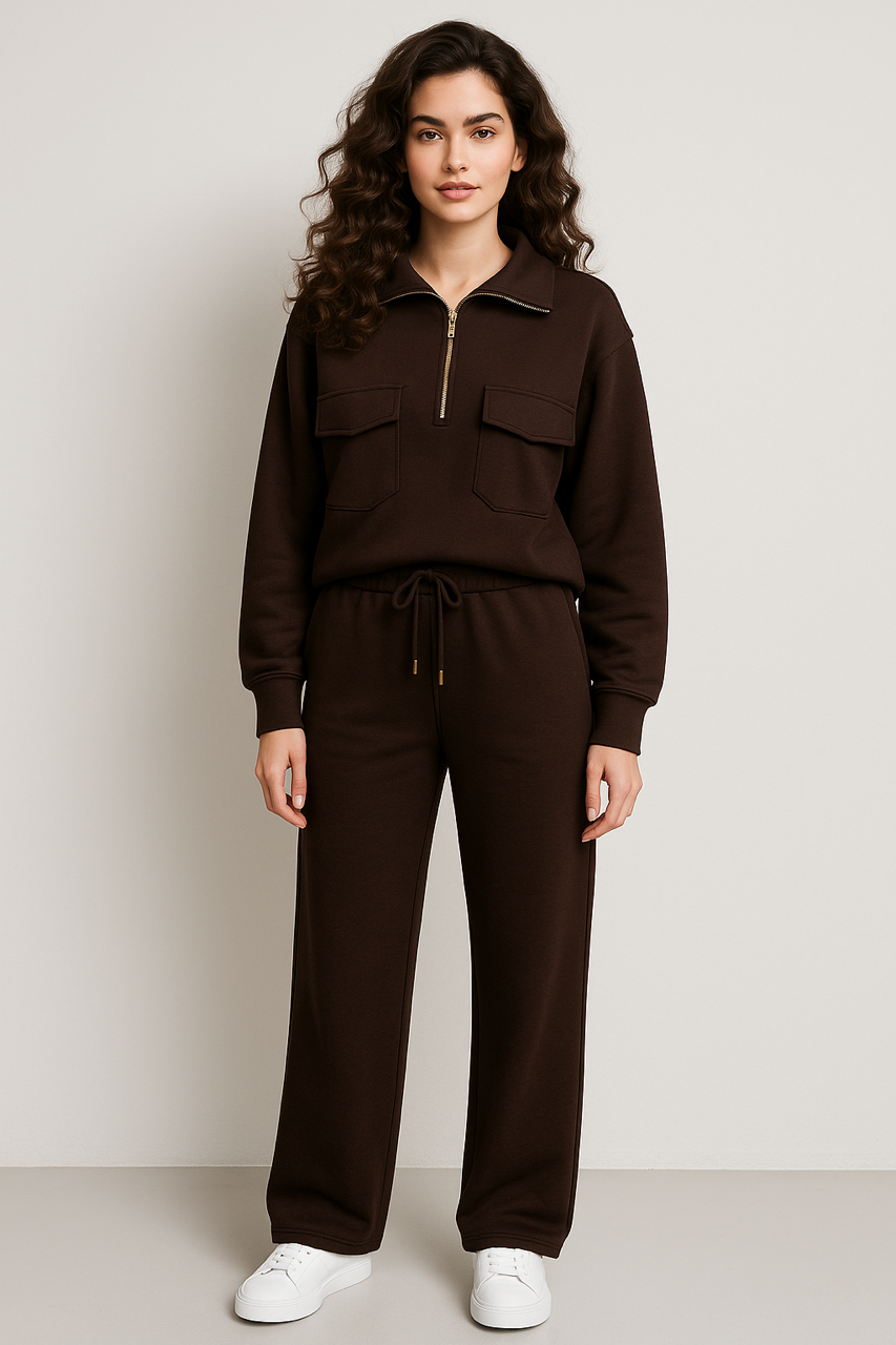 Gemma Women's Zip Through Co-ord Tracksuit Chocolate Brown