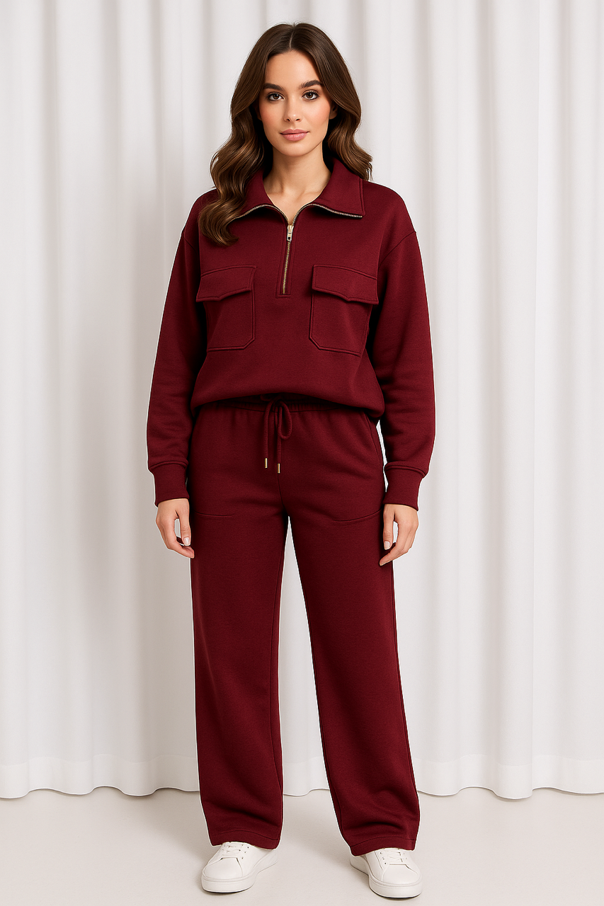 Gemma Women's Zip Through Co-ord Tracksuit Burgundy